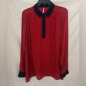 Free People Horse Print Blouse - Red and Navy - Size Large